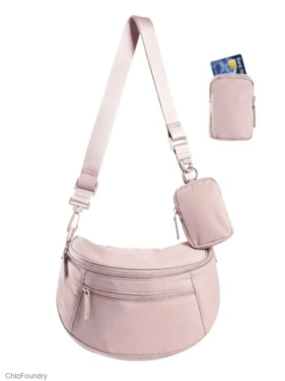 Quilted Nylon Crossbody Bum Bag with RFID Blocking Mini Pouch, Adjustable Strap